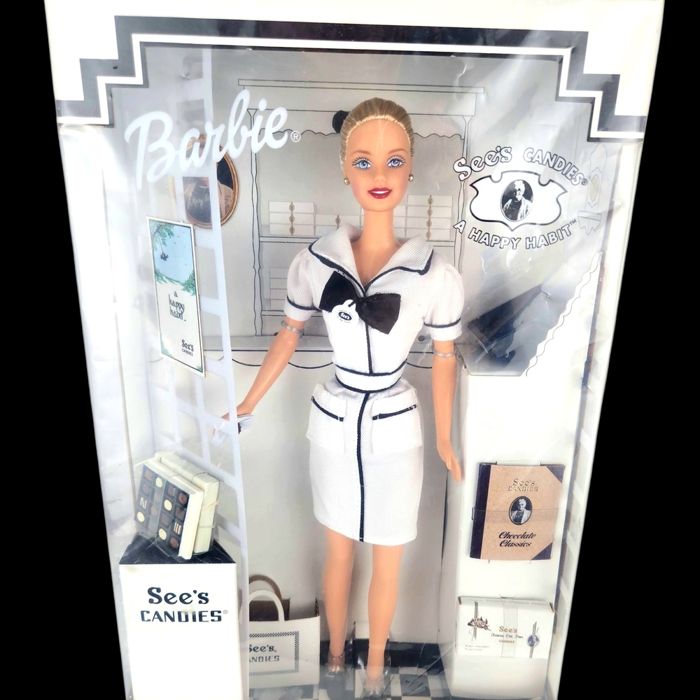 VTG. 1999 "A Happy Habit" See's Candies Barbie doll by Mattel (Plastic Covered)